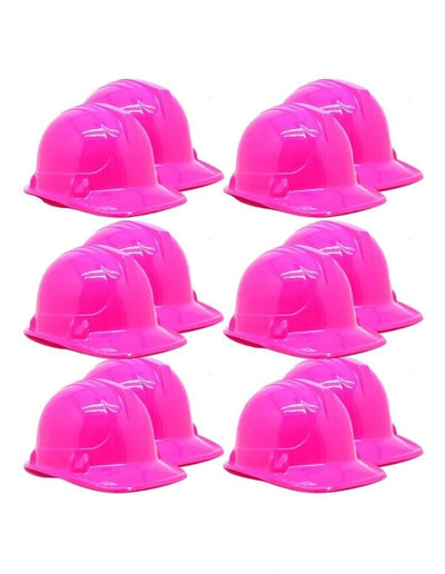 12x Kids Builder Hats Construction Costume Party Helmet Safety Cap Childrens - Hot Pink