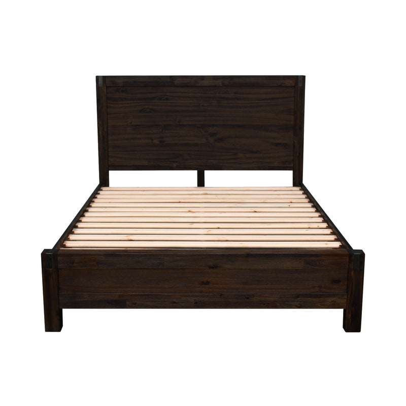 3 Pieces Bedroom Suite in Solid Wood Veneered Acacia Construction Timber Slat King Size Chocolate Colour Bed, Bedside Table Payday Deals