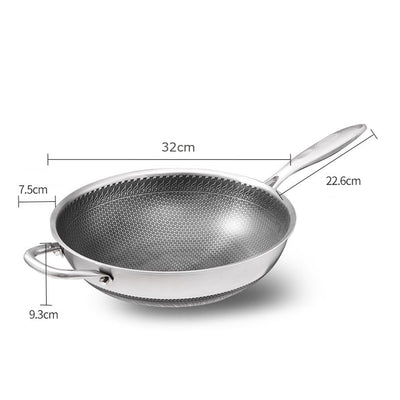 304 Stainless Steel 34cm Non-Stick Stir Fry Cooking Kitchen Wok Pan with Lid Honeycomb Double Sided Payday Deals