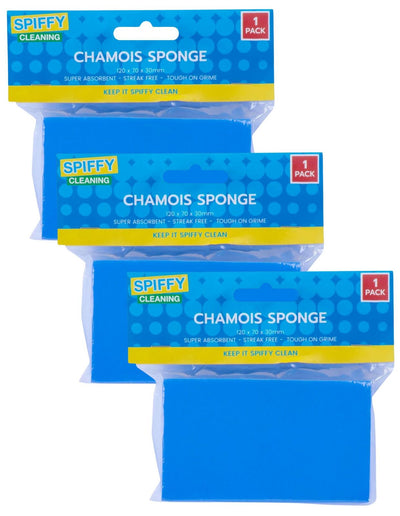3x Chamois Detailing Sponge Super Absorbent for Home/Kitchen/Car (120 x 70 x 30mm)