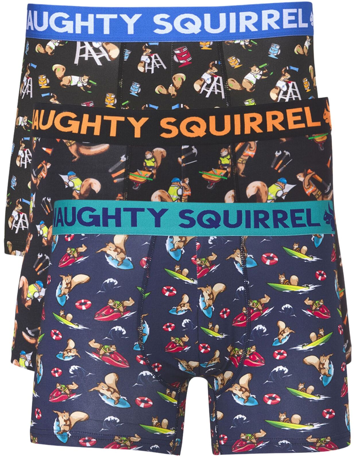 3x Naughty Squirrel® 4 Painting Mid-Length Trunk Tradie Boxer Brief -  Assorted Colours