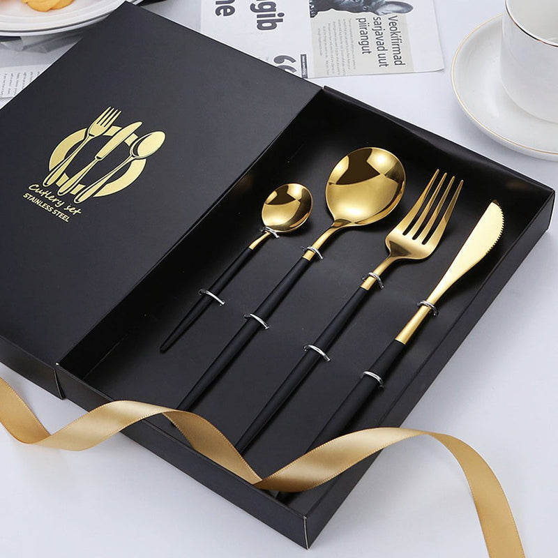 4 Pcs Set Stainless Steel Cutlery Set Spoon Fork Knife with Gift Box Payday Deals