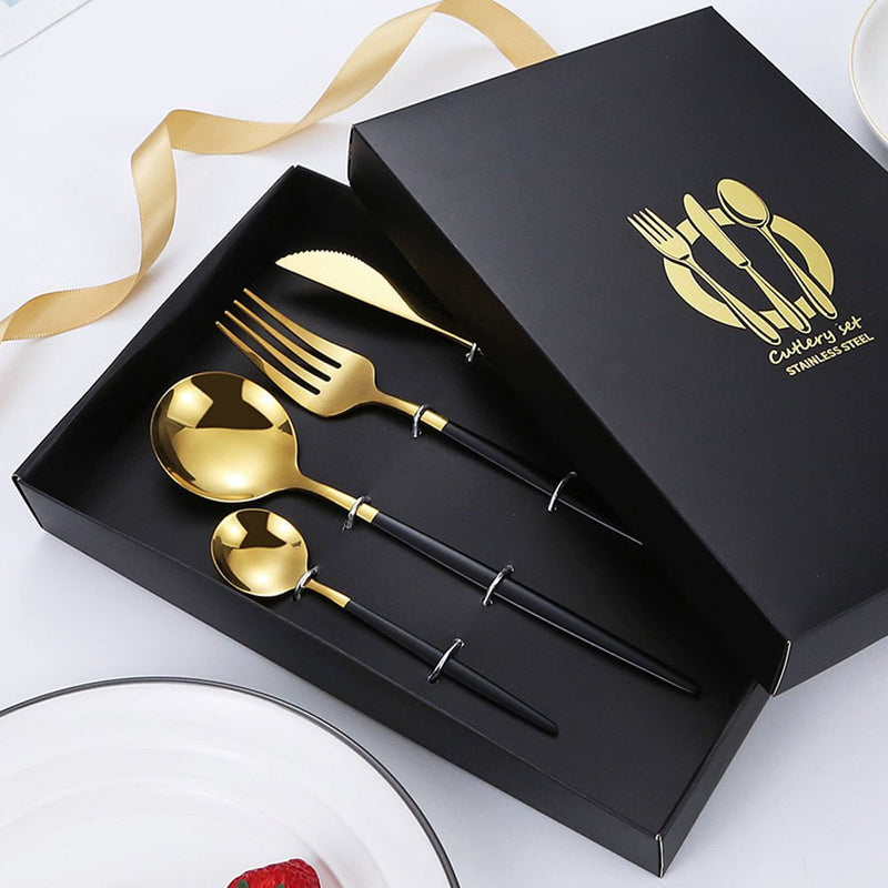 4 Pcs Set Stainless Steel Cutlery Set Spoon Fork Knife with Gift Box Payday Deals
