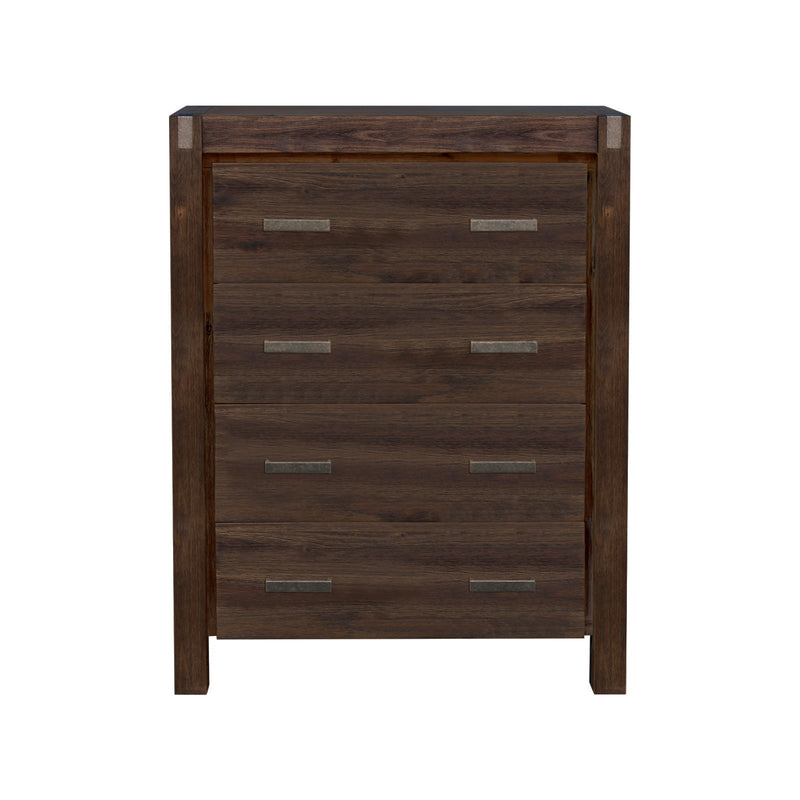 4 Pieces Bedroom Suite in Solid Wood Veneered Acacia Construction Timber Slat Queen Size Chocolate Colour Bed, Bedside Table & Tallboy Payday Deals