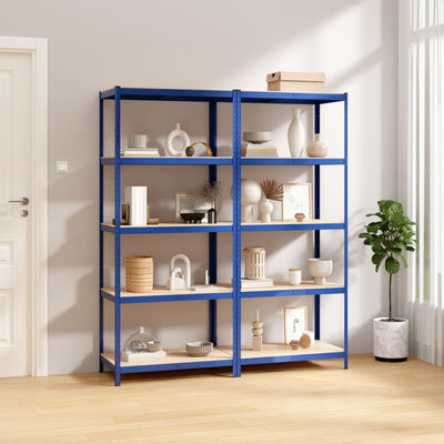 5-Layer Shelves 2 pcs Blue Steel&Engineered Wood Payday Deals