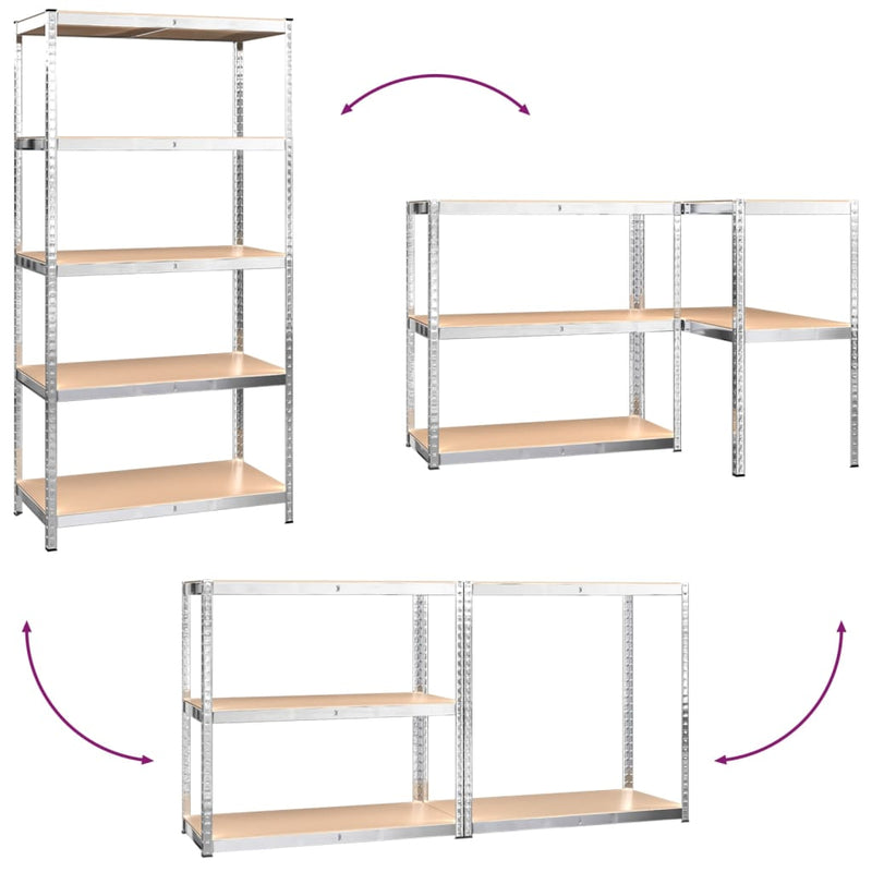 5-Layer Shelves 2 pcs Silver Steel&Engineered Wood Payday Deals