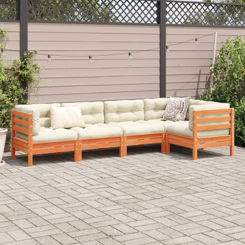 5 Piece Garden Sofa Set with Cushions Wax Brown Solid Wood Pine Payday Deals