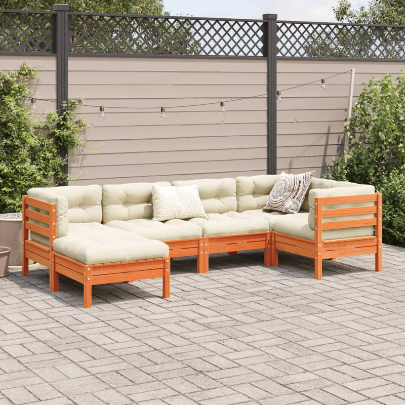 6 Piece Garden Sofa Set with Cushions Wax Brown Solid Wood Pine Payday Deals