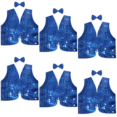6x Kids Sequin Vest Bow Tie Set Costume 80s Party Dress Up Waistcoat - Blue