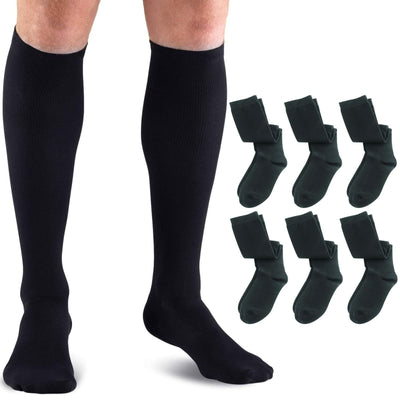 6x Lewis N. Clark Compact Travel Compression Socks Anti Fatigue Support - Black - One Size
