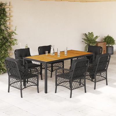 7 Piece Garden Dining Set with Cushions Black Poly Rattan Payday Deals
