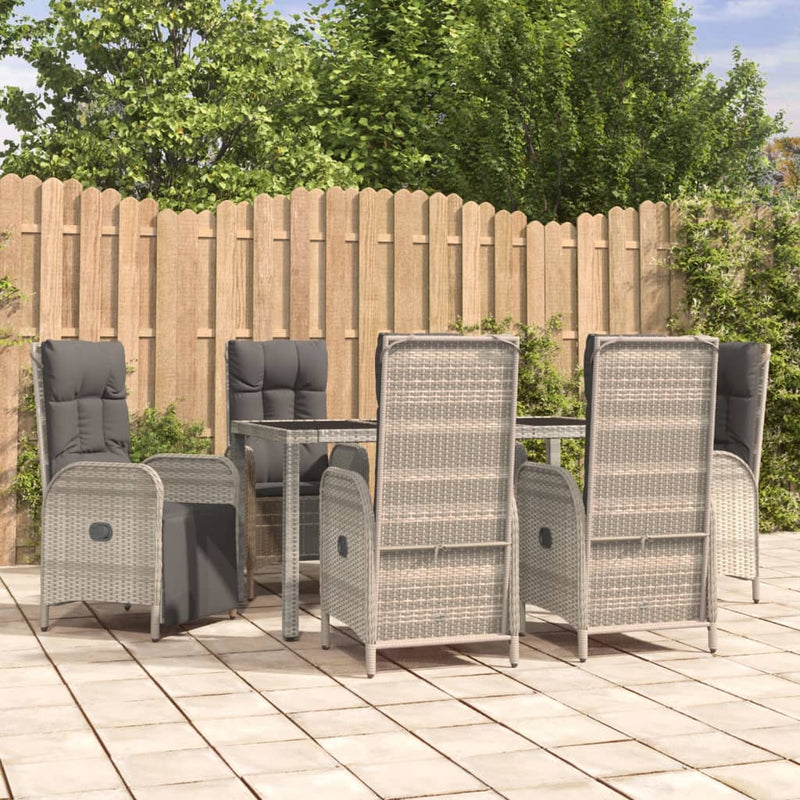 7 Piece Garden Dining Set with Cushions Grey Poly Rattan Payday Deals