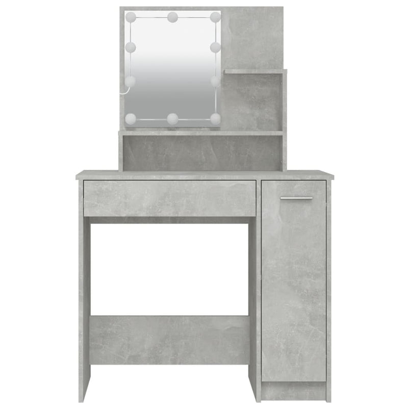 Dressing Table with LED Concrete Grey 86.5x35x136 cm