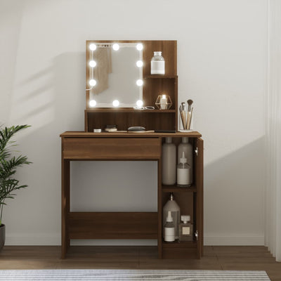 Dressing Table with LED Brown Oak 86.5x35x136 cm