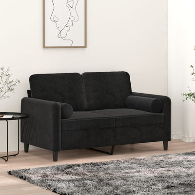 2-Seater Sofa with Throw Pillows Black 120 cm Velvet