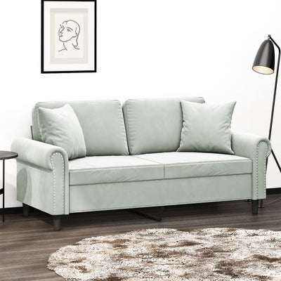 2-Seater Sofa with Throw Pillows Light Grey 140 cm Velvet