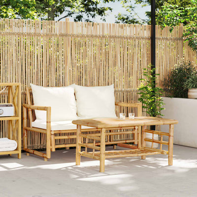 2 Piece Garden Sofa Set with Cushions Bamboo