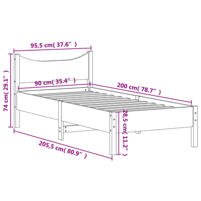 Bed Frame 92x187 cm Single Size Solid Wood Pine