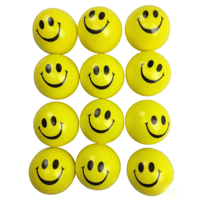 12x YELLOW STRESS BALLS Hand Relief Squeeze Toy Reliever Antistress Soft Smiley
