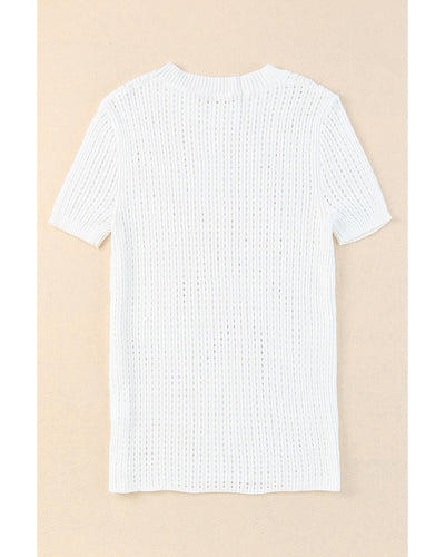 Azura Exchange Knitted Hollow-out Short Sleeve T Shirt - XL