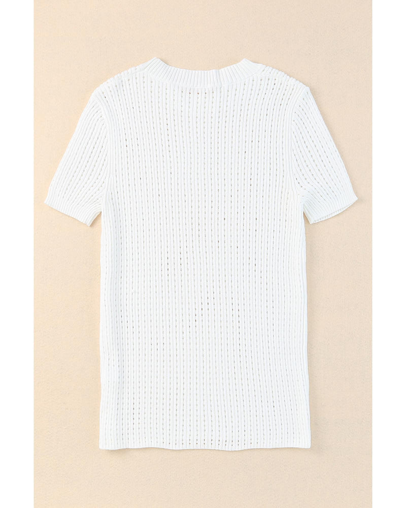 Azura Exchange Knitted Hollow-out Short Sleeve T Shirt - XL