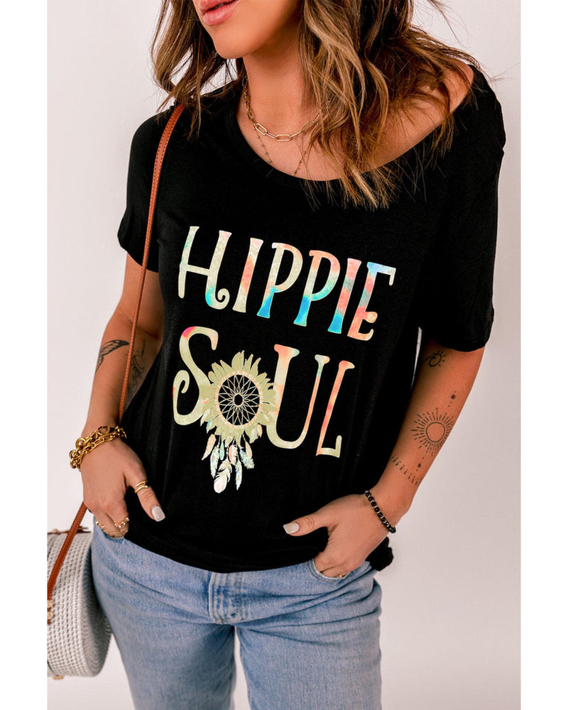 Azura Exchange HIPPIE SOUL Ombre Tie-dye Sunflower Feather Print T-shirt - S