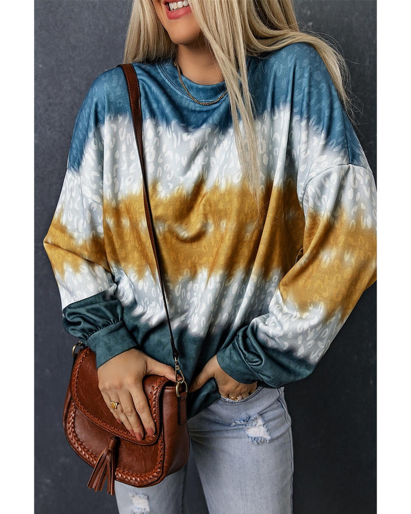 Azura Exchange Leopard Tie Dye Color Block Pullover Sweatshirt - S