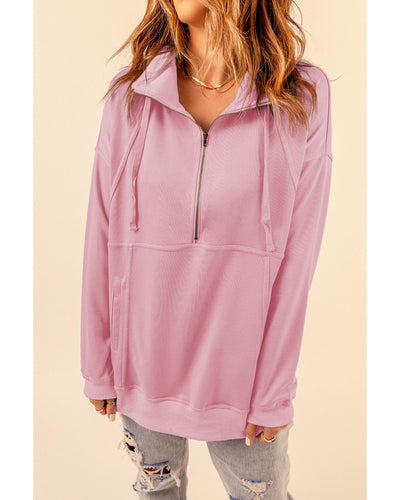 Azura Exchange Cotton Half Zip Pink Sweatshirt with Pocket - XL