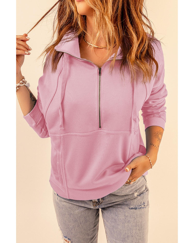 Azura Exchange Cotton Half Zip Pink Sweatshirt with Pocket - XL