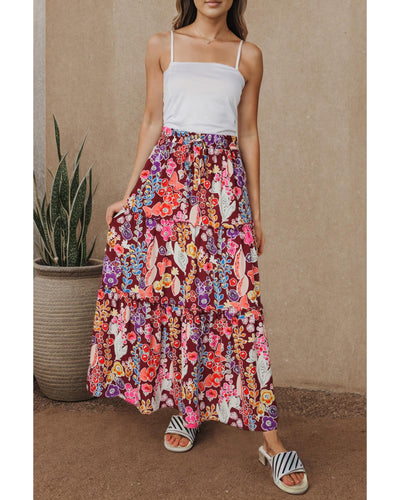 Azura Exchange Boho Floral Print High Waist Maxi Skirt - S