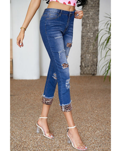 Azura Exchange Leopard Patches Distressed Skinny Jeans - S