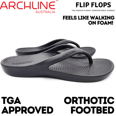 Archline Rebound Orthotic Foam Thongs Arch Support Flip Flops Orthopedic - Black Payday Deals