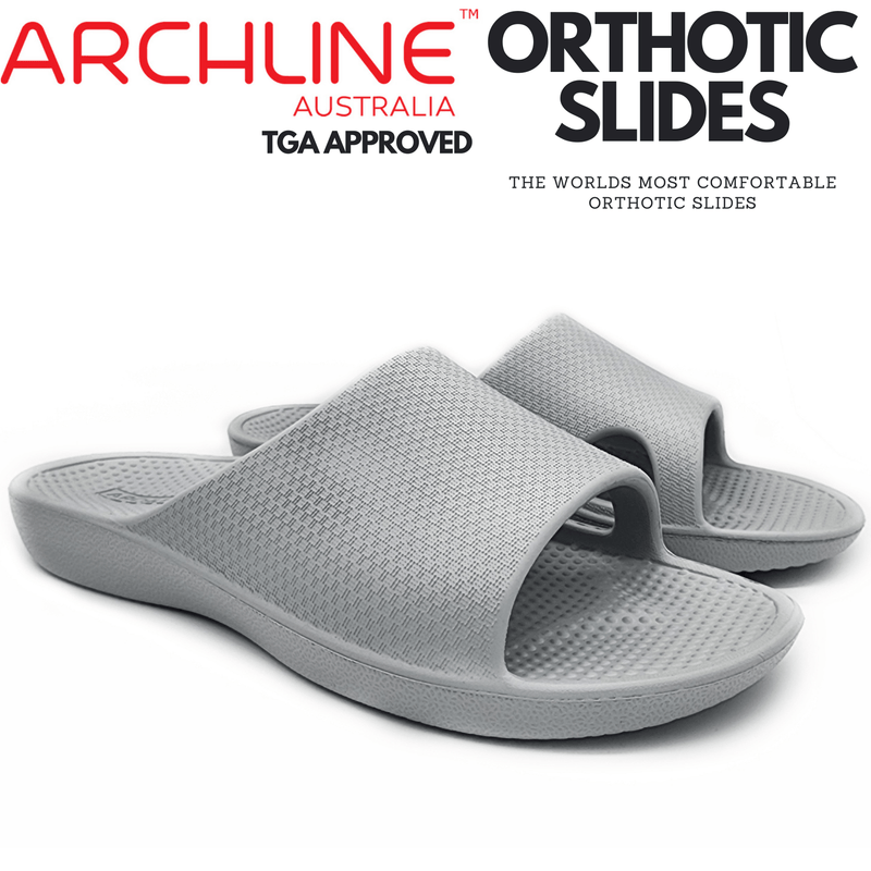 Archline Rebound Orthotic Slides Flip Flop Thongs Slip On Arch Support - Stone Grey Payday Deals