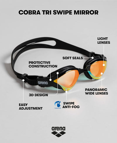 Arena Cobra Tri Swipe Tri Mirrored Goggles Swimming Swim Glasses - Yellow/Black Payday Deals