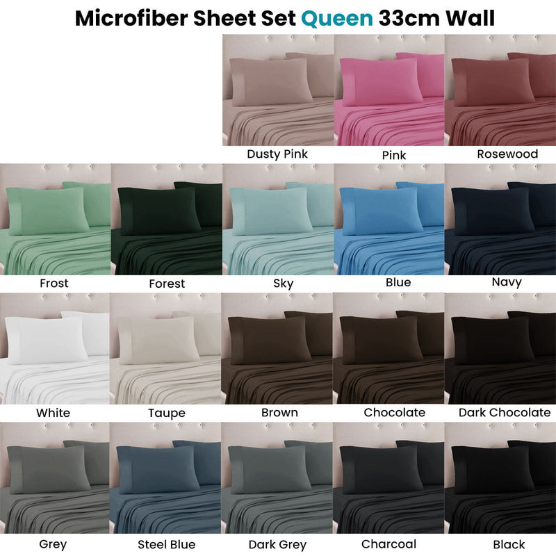 Art Terrace Microfiber Sheet Set Queen 33cm Wall Dark Grey Payday Deals