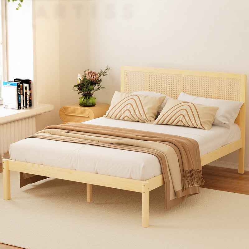 Artiss Bed Frame Queen Size Rattan Wooden RITA Payday Deals