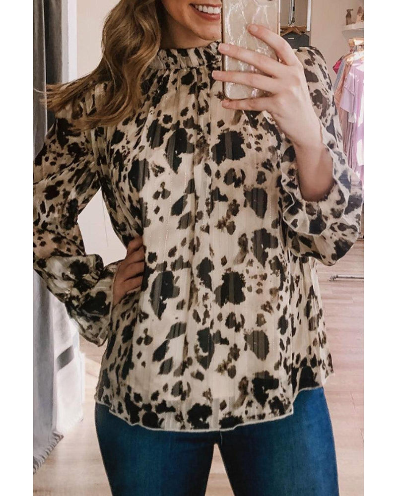 Azura Exchange Printed Bubble Sleeves Blouse with Frilled Neck - S Payday Deals