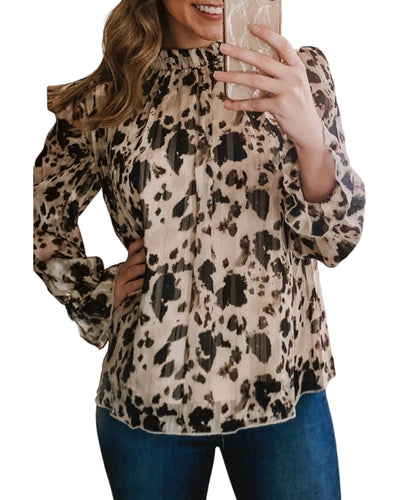 Azura Exchange Printed Bubble Sleeves Blouse with Frilled Neck - S Payday Deals