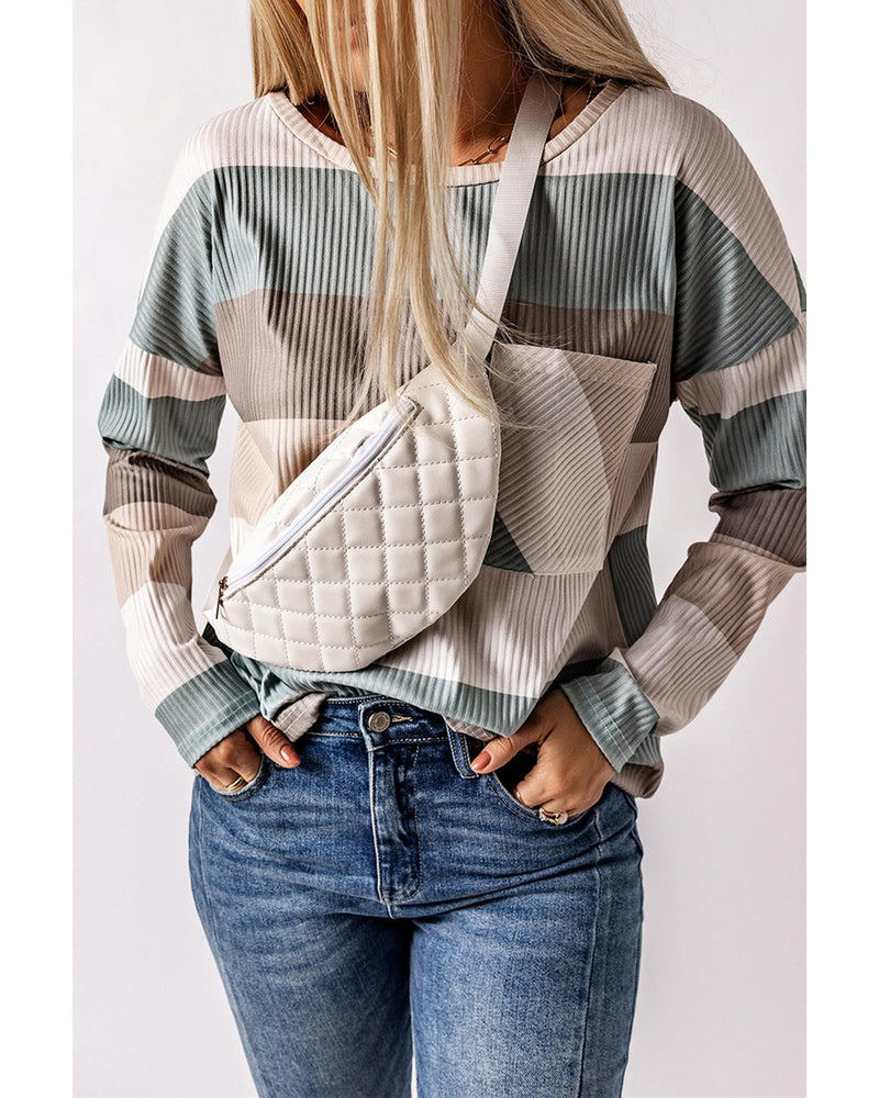 Azura Exchange Ribbed Color Block Long Sleeve Top with Pocket - S Payday Deals