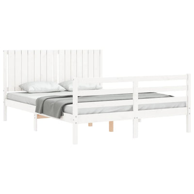 Bed Frame with Headboard White 153x203 cm Queen Solid Wood Payday Deals