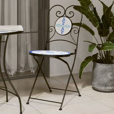 Bistro Chairs Foldable 2 pcs Blue and White Ceramic Payday Deals
