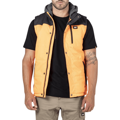 Caterpillar Hi-Vis Hooded Work Vest Jacket - Water Resistant - Orange Payday Deals