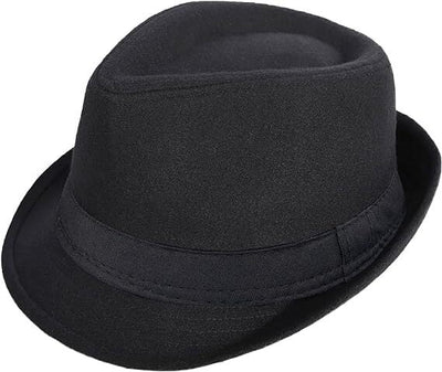 Classic Trilby Hat Fedora Felt Costume Gangster Jazz Cap in Black - One Size