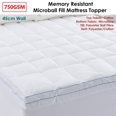 Cloudland 750GSM Memory Resistant Microball Fill Mattress Topper Super King Payday Deals