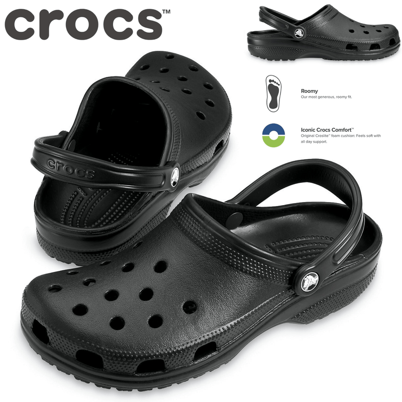 Crocs Classic Clogs Roomy Fit Sandal Clog Sandals Slides Waterproof - Black Payday Deals