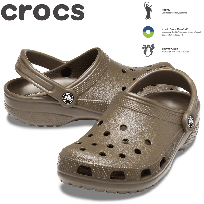 Crocs Classic Clogs Roomy Fit Sandal Clog Sandals Slides Waterproof - Chocolate Payday Deals