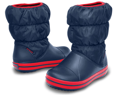 Crocs Kids Winter Puff Boot Childrens Boys Girls Warm Puffer - Navy/Red  - US C6