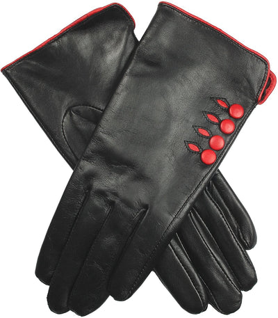 Dents Women's Leather Gloves With Button Detail Piped Cuff And Silk Feel Lining - 7