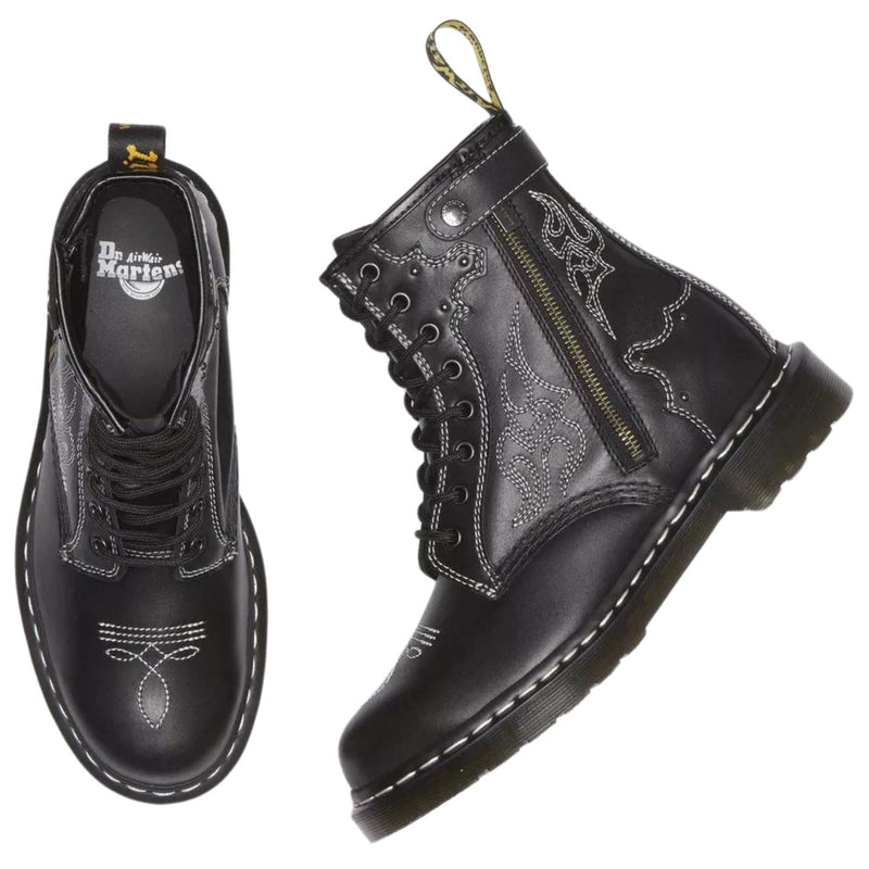 Dr. Martens 1460 Gothic Americana Leather Lace up 8 Eye Boots Wanama - Black Payday Deals