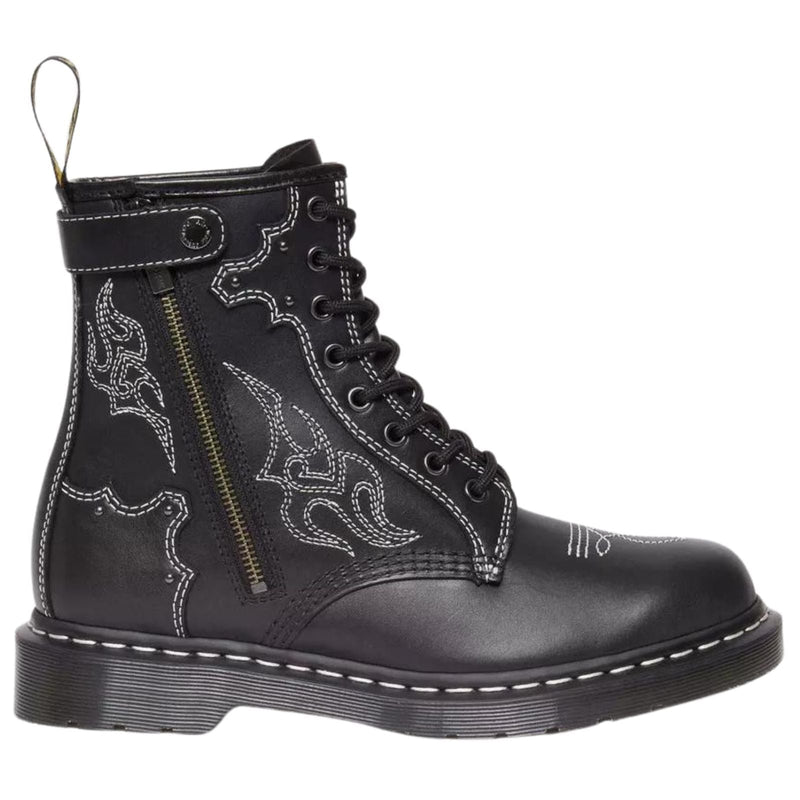 Dr. Martens 1460 Gothic Americana Leather Lace up 8 Eye Boots Wanama - Black Payday Deals